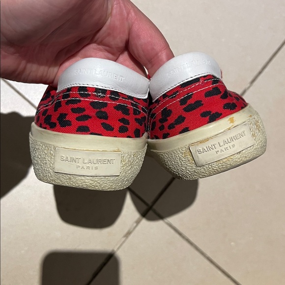 Saint Laurent Paris Red/Black Leopard Print Canvas Skate Low Top Sneakers - Picture 16 of 16